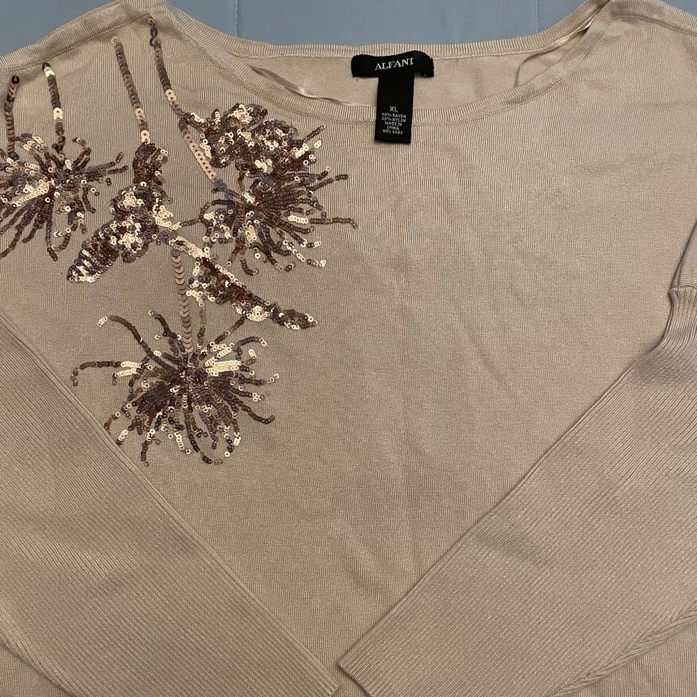 Alfani Womens Light Beige Pullover Sweater Top XL